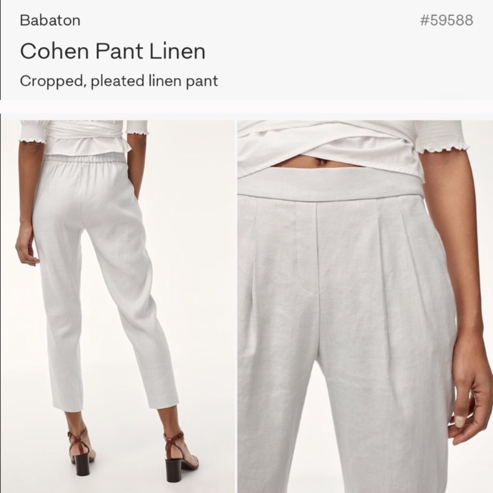 Aritzia Babaton Cohen Cropped Pleated Linen Pants in Light Gray